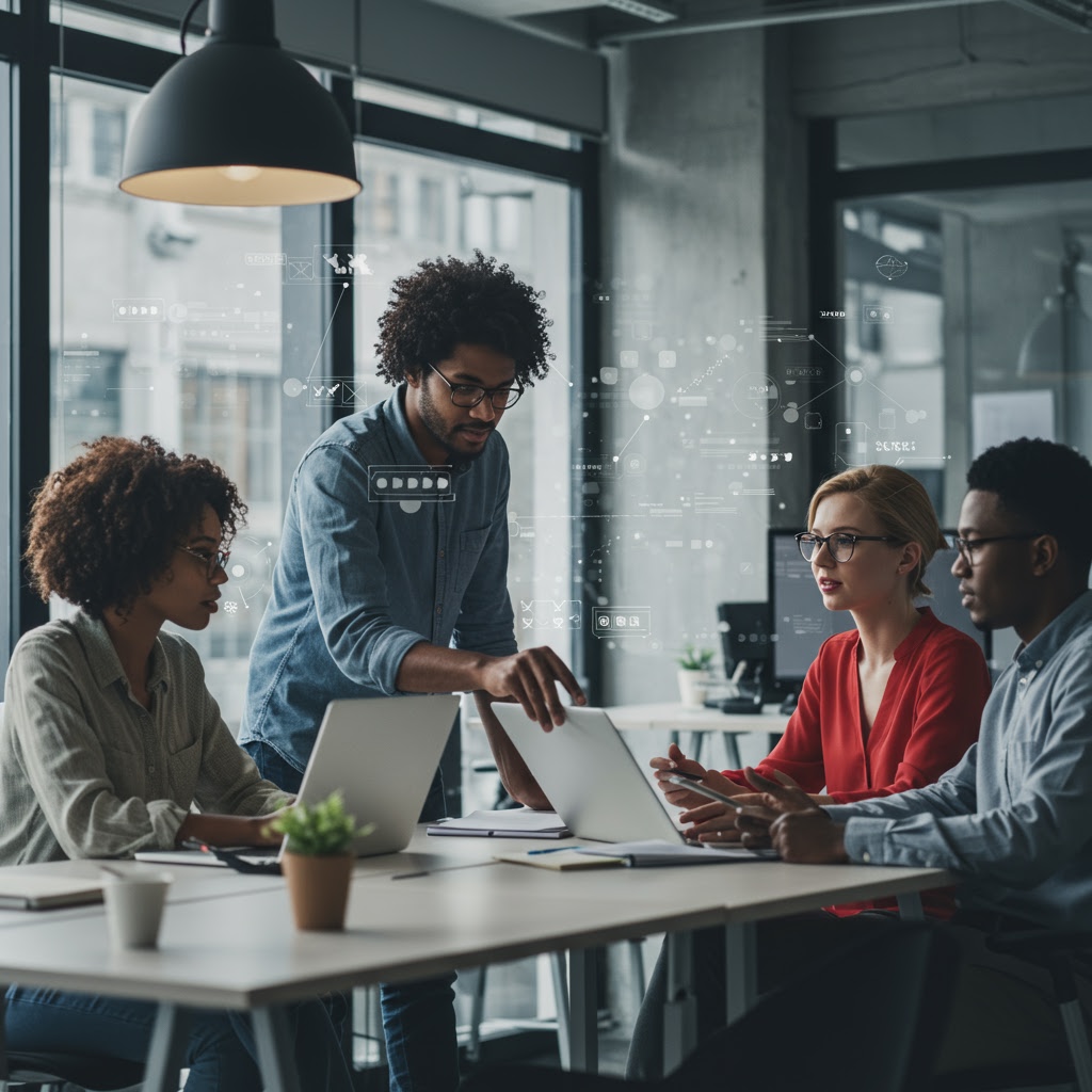 Professionals collaborating and communicating effectively